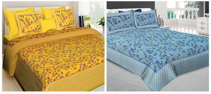 Home@shop 144 TC Cotton Double Floral Flat Bedsheet  (Pack of 2, Multicolor)