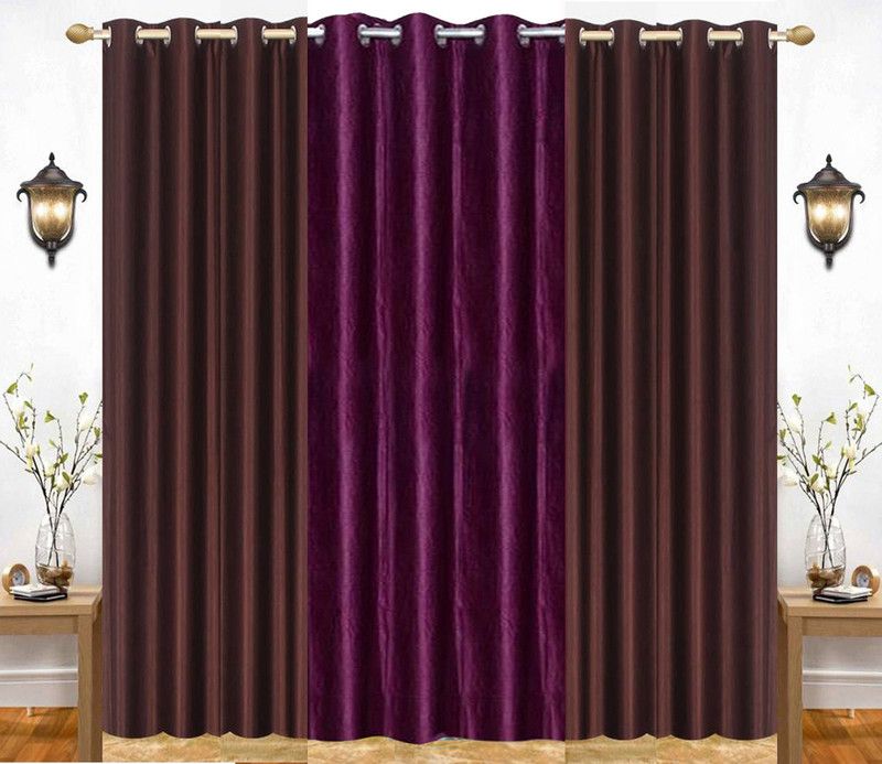 India Furnish 213 cm (7 ft) Polyester Semi Transparent Door Curtain (Pack Of 3)  (Plain, Solid, Brown & Wine)