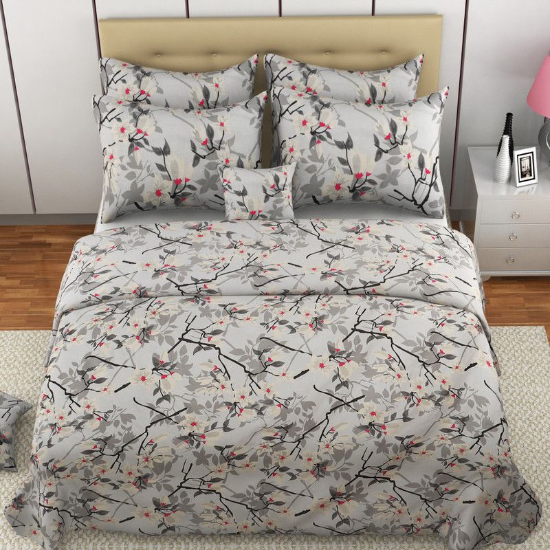 Mafatlal 220 TC Cotton King Floral Flat Bedsheet  (Pack of 1, Grey)