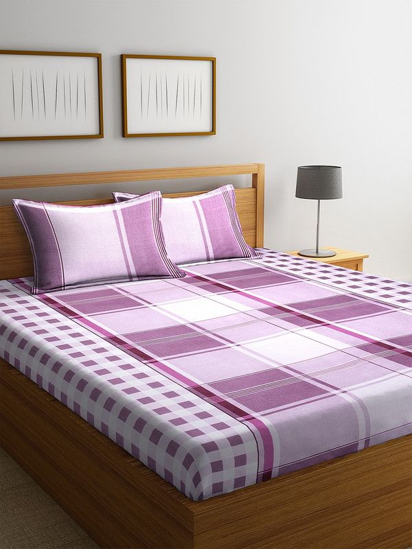Home Sizzler 144 TC Cotton King Geometric Flat Bedsheet  (Pack of 1, Purple)