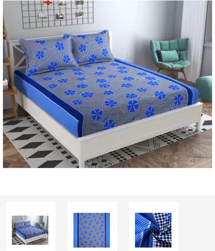 BALKO FAB 105 TC Polycotton Double Floral Flat Bedsheet  (Pack of 1, Blue)