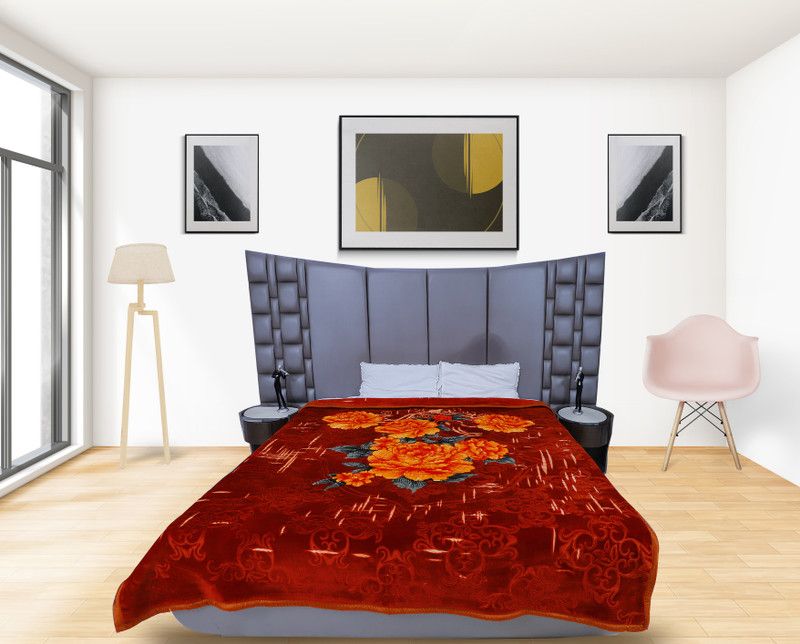 SHALRA Floral Double Mink Blanket for Heavy Winter  (Microfiber, Maroon)