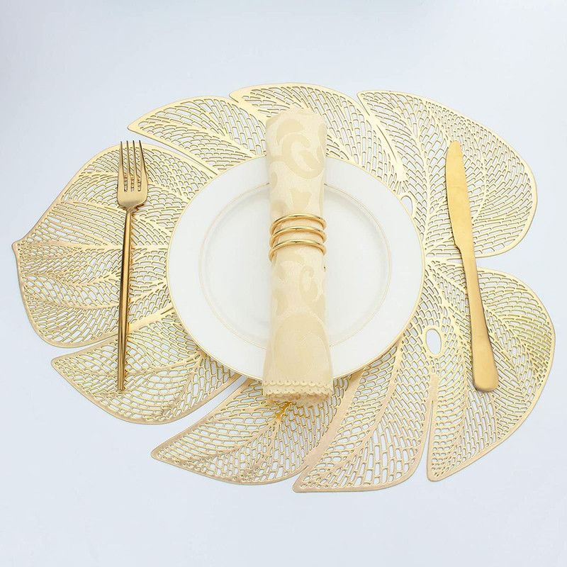 Flunexx Cut Corner Pack of 2 Table Placemat  (Gold, Polypropylene)