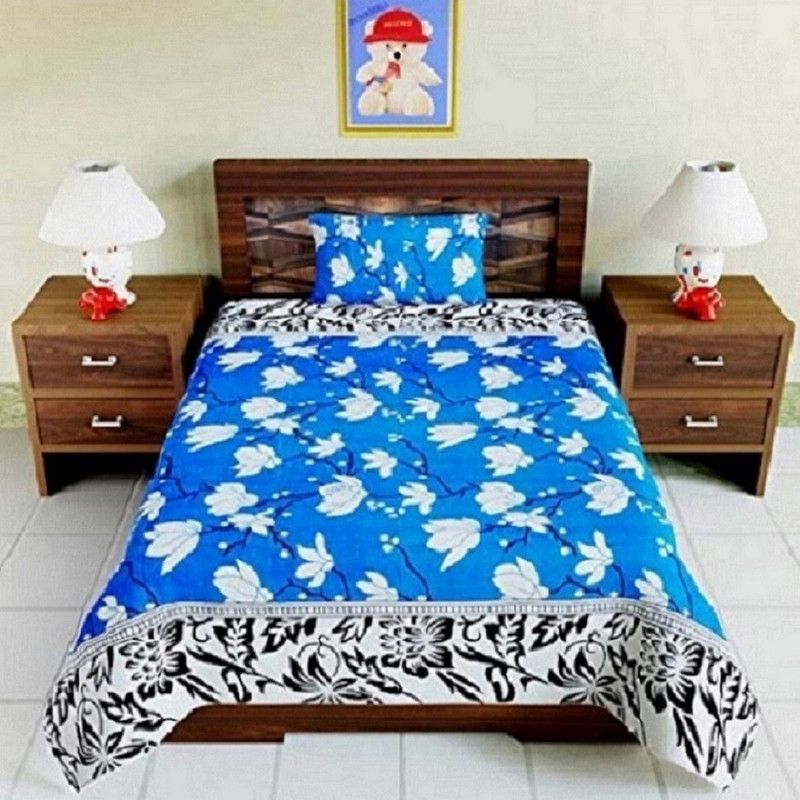 Polycotton, Microfiber Single Printed Bedsheet  (Pack of 1, Blue)