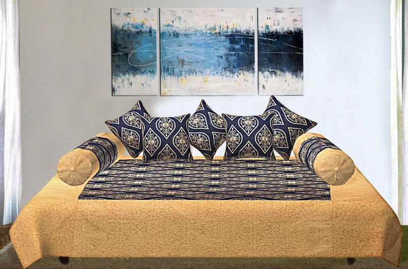 AARAV Cotton Floral Diwan Set  (Gold, Blue)