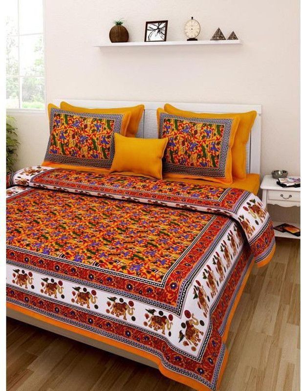 Firstchoice Cotton Double Printed Flat Bedsheet  (Pack of 1, Multicolor)