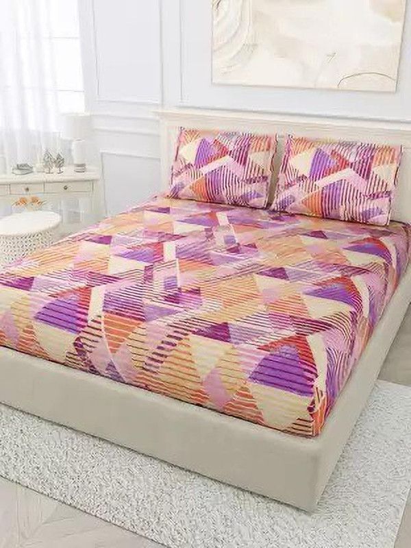 JaiAmbay 104 TC Cotton King Printed Flat Bedsheet  (Pack of 1, Peach)