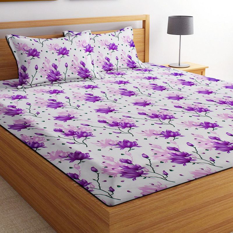 BSB Trendz 144 TC Microfiber Double Abstract Flat Bedsheet  (Pack of 1, Purple)