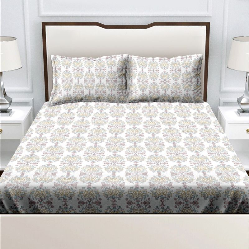 BELLA CASA 220 TC Cotton King Floral Flat Bedsheet  (Pack of 1, Purple)
