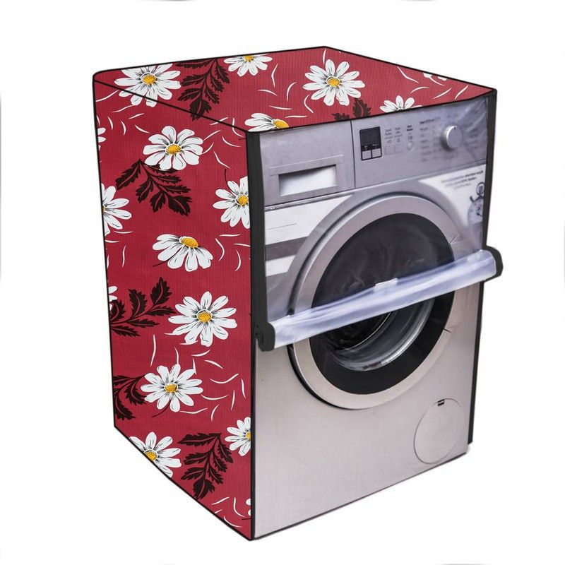 Fabrious Front Loading Washing Machine Cover  (Width: 62 cm, Red, White)