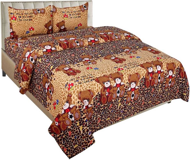 Megamall 144 TC Microfiber Double Cartoon Flat Bedsheet  (Pack of 1, Brown)