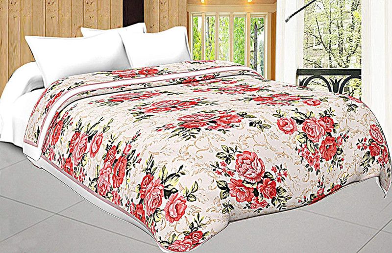 indicum Motifs, Printed, Floral, Paisley, Checkered Double AC Blanket for AC Room  (Poly Cotton, Pink)