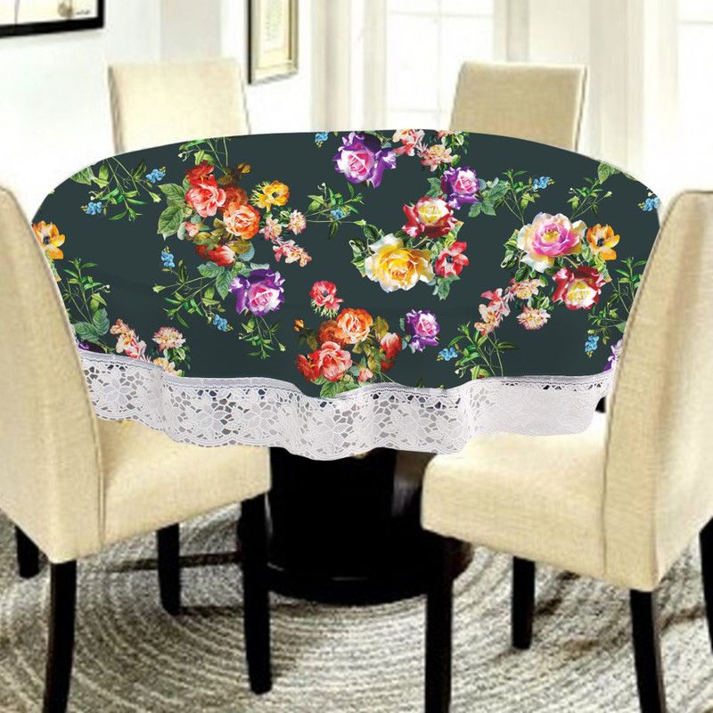 Floral 4 Seater Table Cover  (Green, PVC)