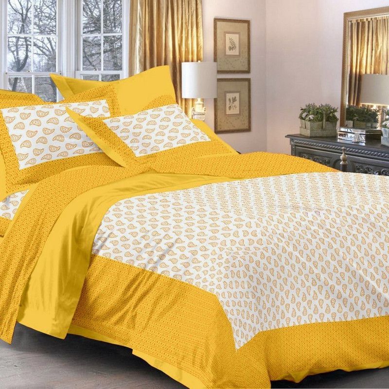 BADGUJAR 280 TC Cotton Double Paisley Flat Bedsheet  (Pack of 1, Yellow)
