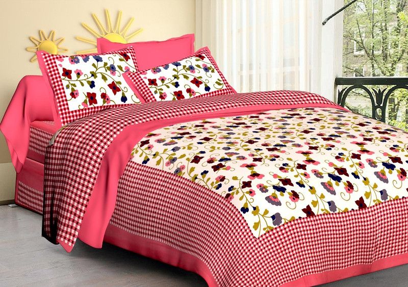 sarsvati traders 141 TC Cotton Queen Printed Flat Bedsheet  (Pack of 1, Multicolor)