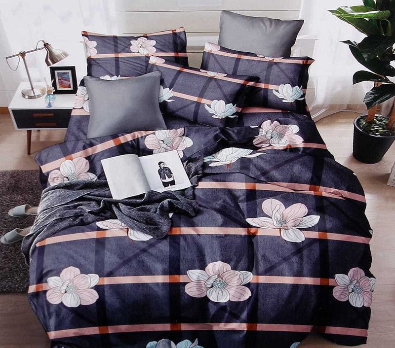 250 TC Cotton Double King Printed Bedsheet  (Pack of 1, blue)