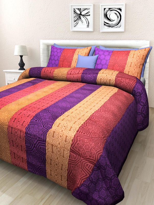 Sadasukhi 400 TC Cotton Queen Jaipuri Prints Flat Bedsheet  (Pack of 1, Multicolor)