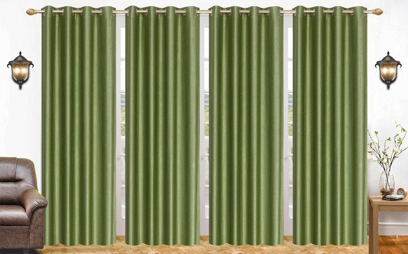 Flossy 274 cm (9 ft) Polyester Semi Transparent Long Door Curtain (Pack Of 4)  (Solid, Light Green)
