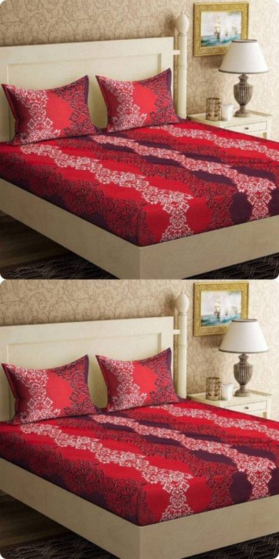 EKANSH FAB 160 TC Microfiber Double Floral Flat Bedsheet  (Pack of 2, Black)