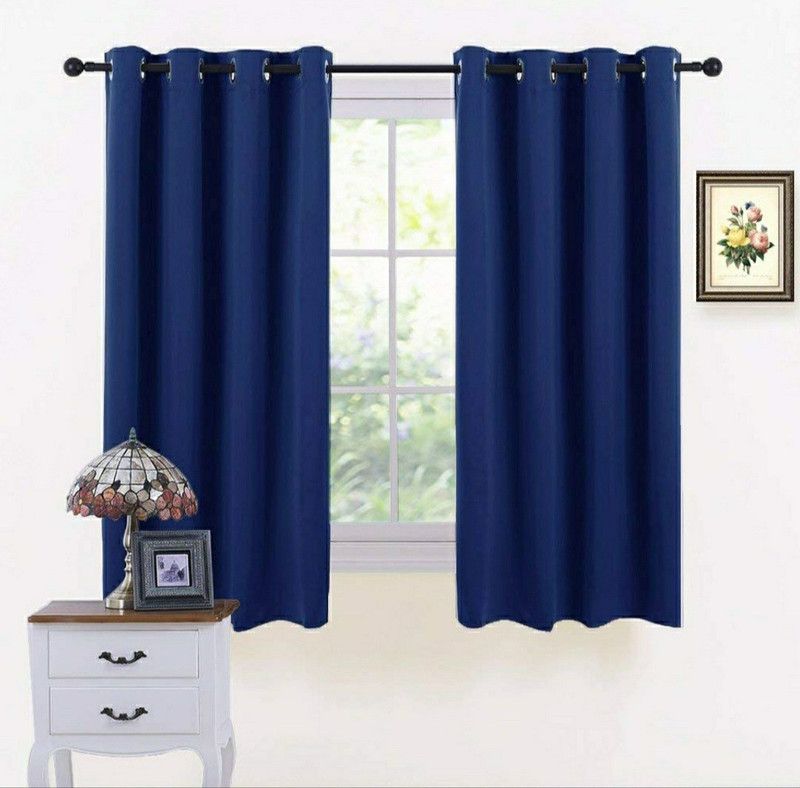 OWNWAY 152.4 cm (5 ft) Silk Blackout Window Curtain (Pack Of 2)  (Solid, Navy Blue)