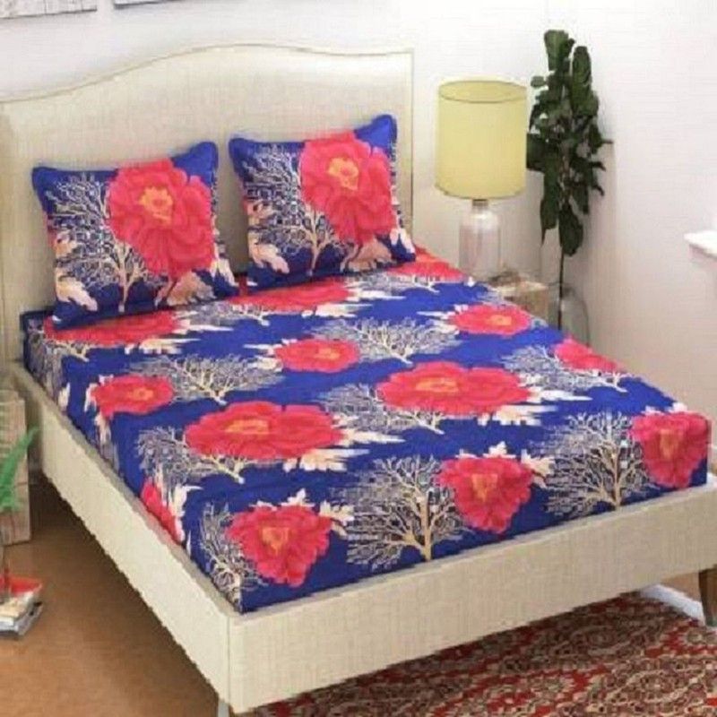 BALKO FAB 150 TC Polycotton Double Floral Flat Bedsheet  (Pack of 1, Multicolor)
