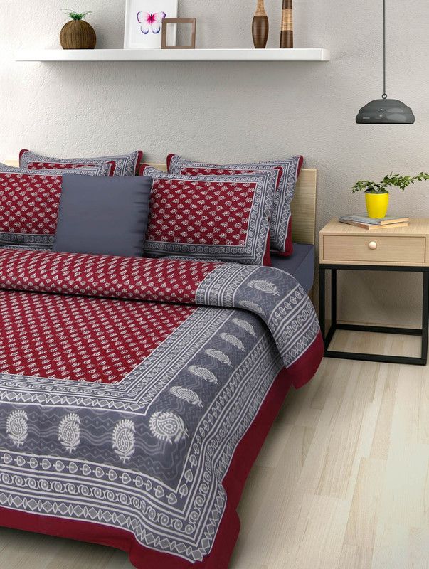 MayuriCotton 210 TC Cotton Double Printed Flat Bedsheet  (Pack of 1, White)