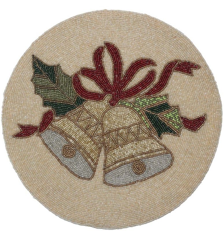FLI HAUT Round Pack of 1 Table Placemat  (Beige, Gold, Silk)
