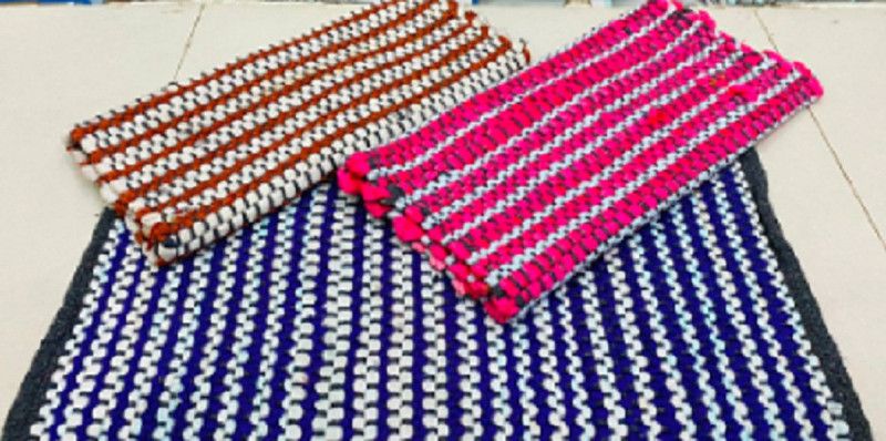 Dholu Decor Hub Cotton Door Mat  (Multicolor, Medium, Pack of 3)