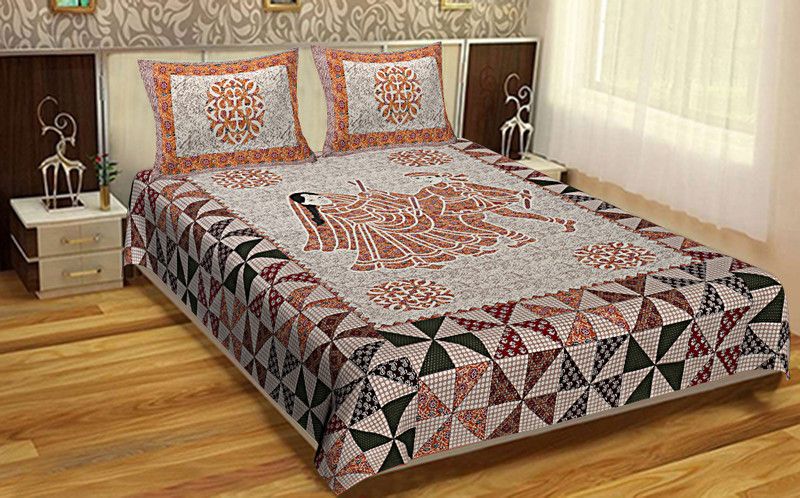 NIRJULEE 150 TC Cotton Double Printed Flat Bedsheet  (Pack of 1, Dark Brown)