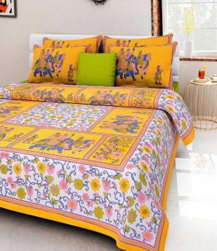 Sohibe 144 TC Cotton Double Jaipuri Prints Flat Bedsheet  (Pack of 1, Multicolor)