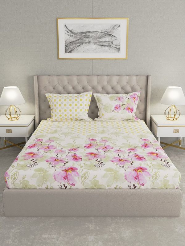 Raymond Home 200 TC Cotton Double Floral Flat Bedsheet  (Pack of 1, Purple)