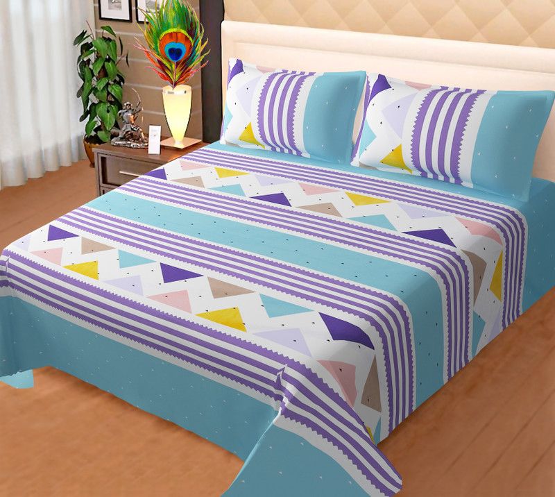 ORRUV 220 TC Polycotton Double Printed Flat Bedsheet  (Pack of 1, Multicolor)