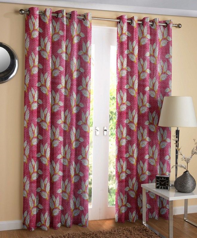 Shyam ji traders 274.32 cm (9 ft) Polyester Room Darkening Long Door Curtain (Pack Of 2)  (Floral, Maroon)