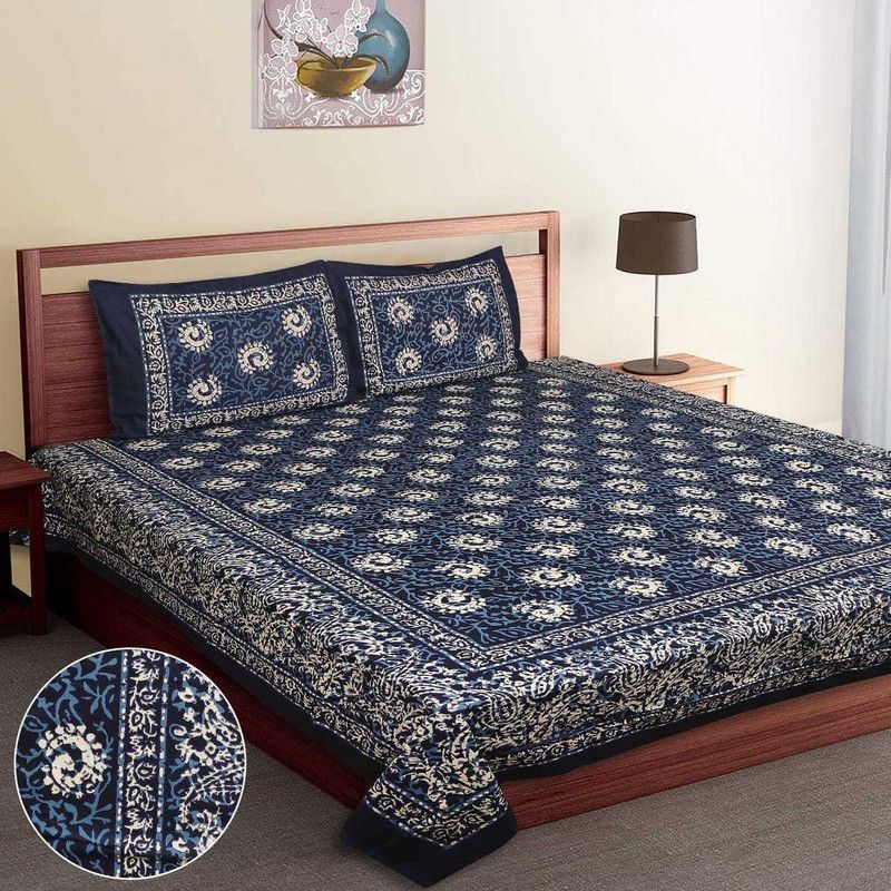 SONUENTERPRISE 210 TC Cotton King Paisley Flat Bedsheet  (Pack of 1, Blue)