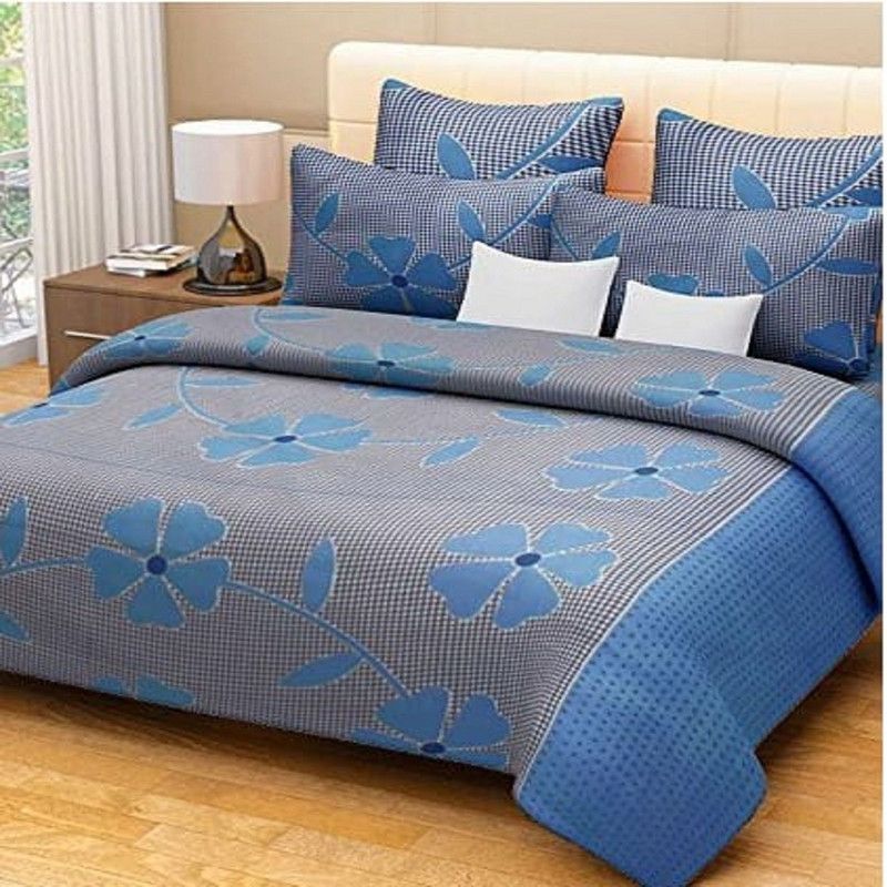 Panipat 152 TC Polycotton Double Printed Flat Bedsheet  (Pack of 1, Blue)