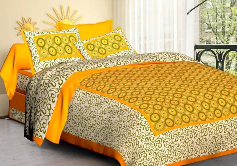 Rajoriya Creation 144 TC Cotton Double Jaipuri Prints Flat Bedsheet  (Pack of 1, Multicolor)