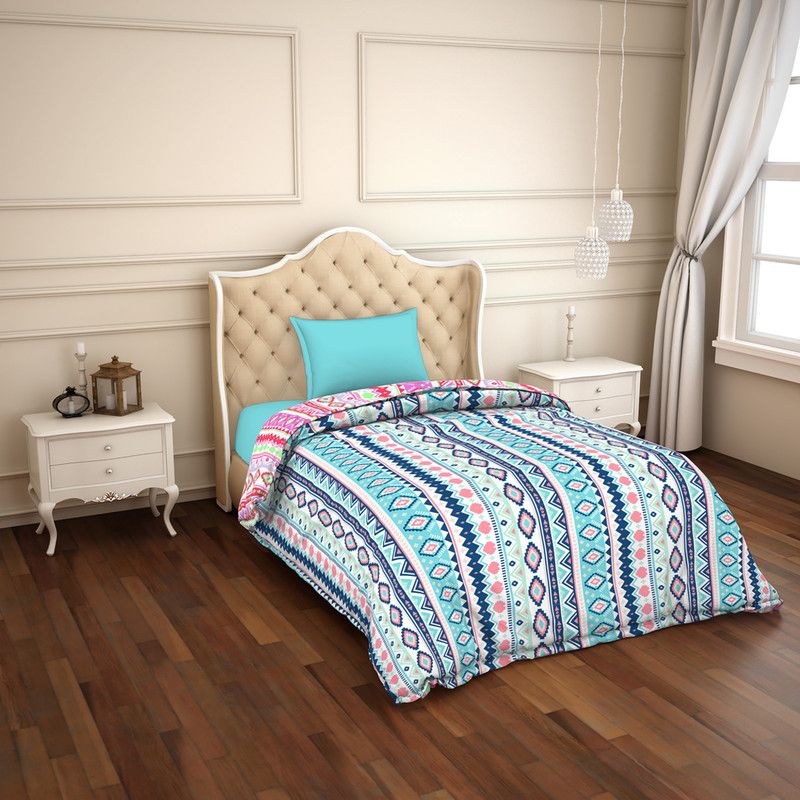 CORE Designed by SPACES Abstract Single Comforter for Heavy Winter  (Cotton, Blue)