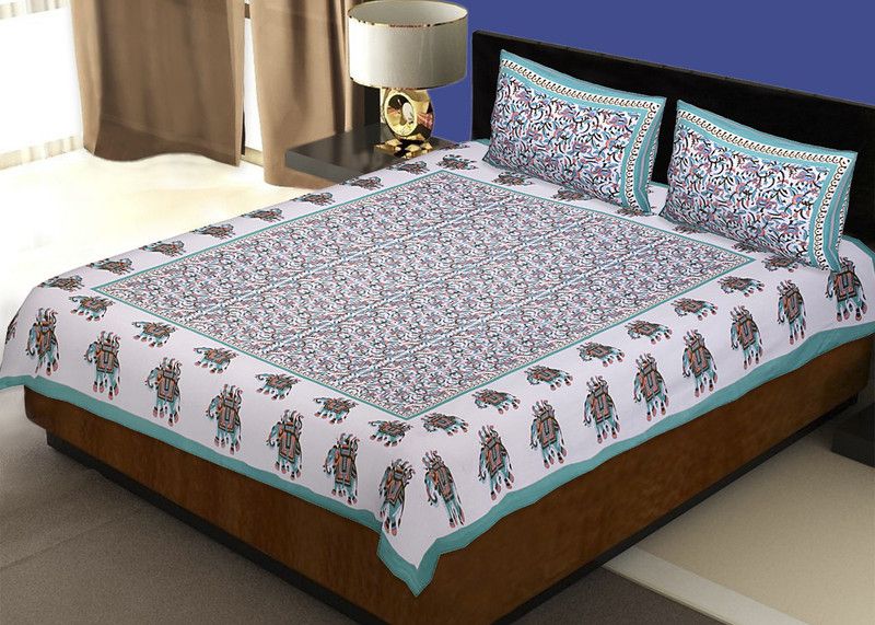 JAIPUR FABRIC 120 TC Cotton Double Printed Flat Bedsheet  (Pack of 1, Multicolor)