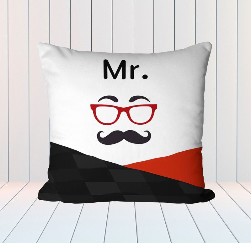 NH10 DESIGNS Mr Printed Cushion Cover with Filler 12x12 Inch For Husband Hubby - CPBKCU 11 Microfibre Solid Cushion Pack of 1  (White)