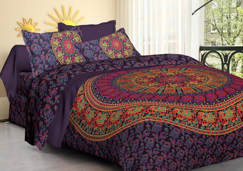 ambera 195 TC Cotton King Printed Flat Bedsheet  (Pack of 1, dark multicolor)
