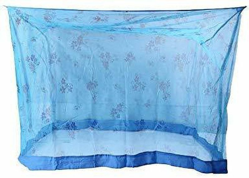 Zurie Polyester Adults Washable Mosquito net Printed Heavy Quality Polyester Soft Flower Print (5 x 7 Ft Queen Bed Size) Mosquito Net  (Blue, Bed Box)