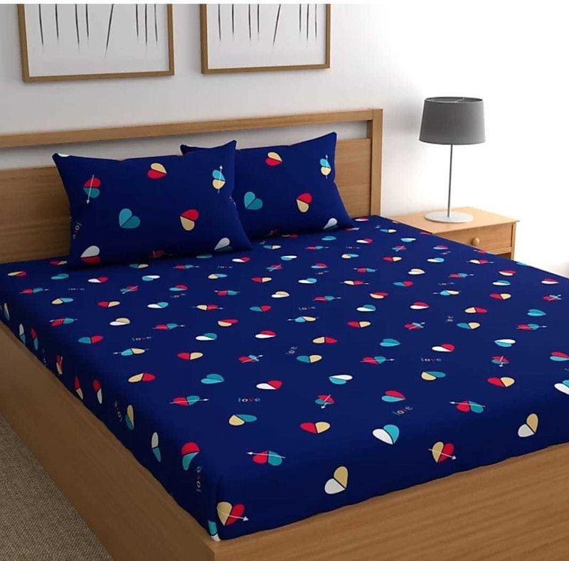 MAASHA 180 TC Polycotton Double Printed Flat Bedsheet  (Pack of 1, Blue)