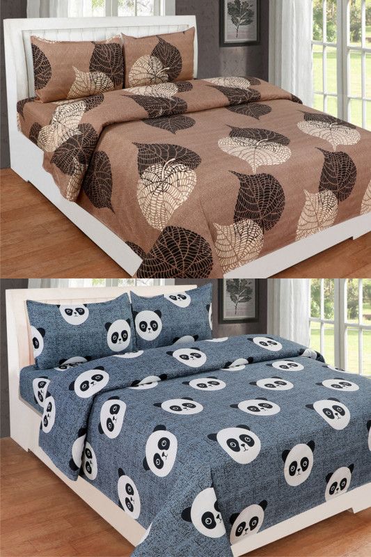 VORDVIGO 220 TC Cotton Double Printed Flat Bedsheet  (Pack of 2, Multicolor)
