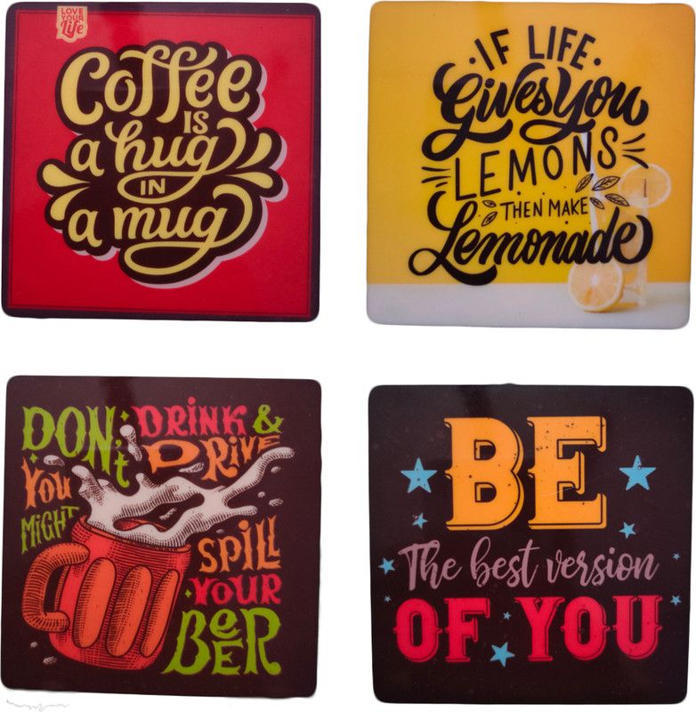 mebaty Square Wood Coaster Set  (Pack of 4)