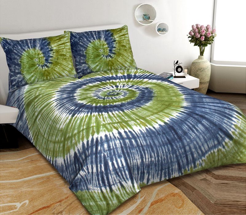 RAJDEVI JAIPUR PRINTS 450 TC Cotton King Printed Flat Bedsheet  (Pack of 1, Green, Blue)