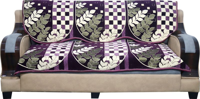 Shiryali Chenille Floral Sofa Cover  (Wine Pack of 6)