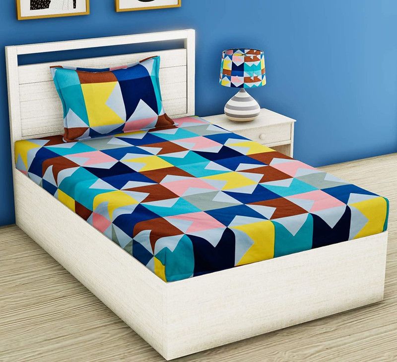 RUSTIC LINEN 144 TC Polycotton Single Geometric Flat Bedsheet  (Pack of 1, Multicolor)