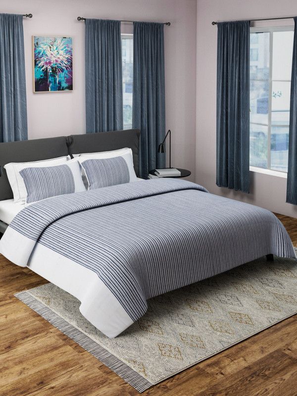 ROMEE Reversible Cotton Queen Bed Cover  (Black, 1 Bed Cover with 2 Pillow Covers)
