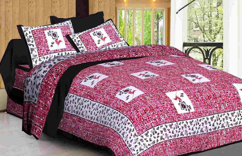 Printscapes 104 TC Cotton Double Printed Flat Bedsheet  (Pack of 1, Pink)