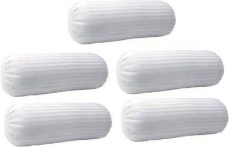 AerinArts Polyester Fibre Stripes Bolster Pack of 5  (White)